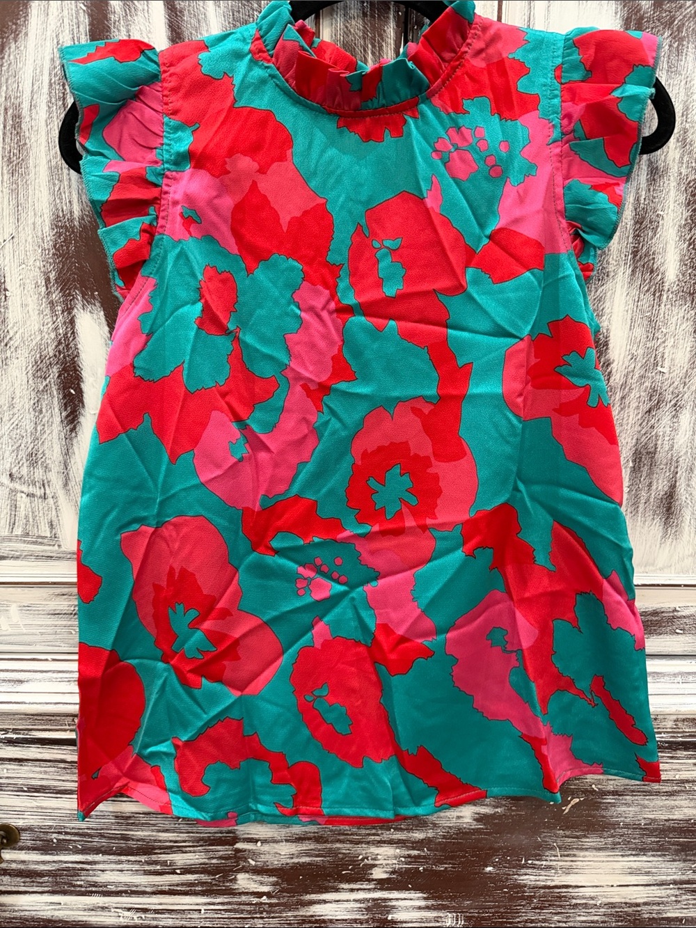 SHEIN Teal, Red & Pink Floral Ruffle Top